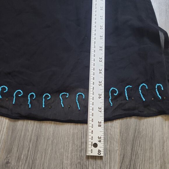 WHBM Silk Cover Up Dress Sheer Beaded Black Navajo Whimsigoth Resort Swim Boho - Picture 8 of 9